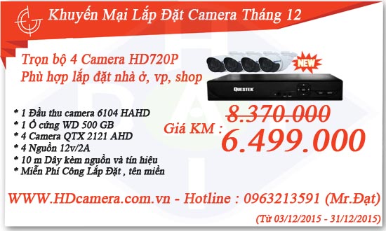 Trọn bộ 4 Camera Questek HD720P Chỉ 6499000 đ